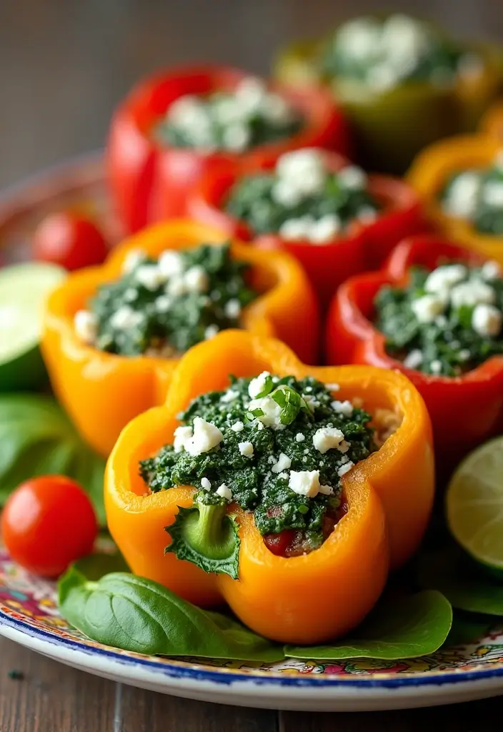 25 Budget Friendly Make Ahead Freezer Meal Recipes - 7. Spinach and Feta Stuffed Peppers