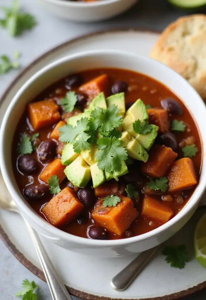 25 High Protein Crock Pot Freezer Meals for Meal Prep - 15. Sweet Potato and Black Bean Chili