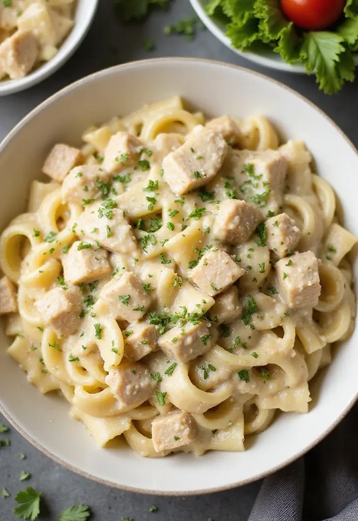 25 High Protein Crock Pot Freezer Meals for Meal Prep - 16. Chicken Alfredo Pasta