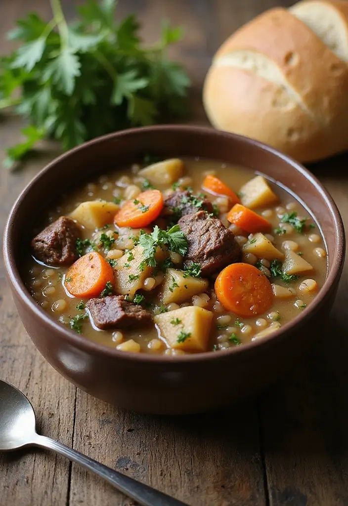 25 High Protein Crock Pot Freezer Meals for Meal Prep - 2. Beef and Barley Soup