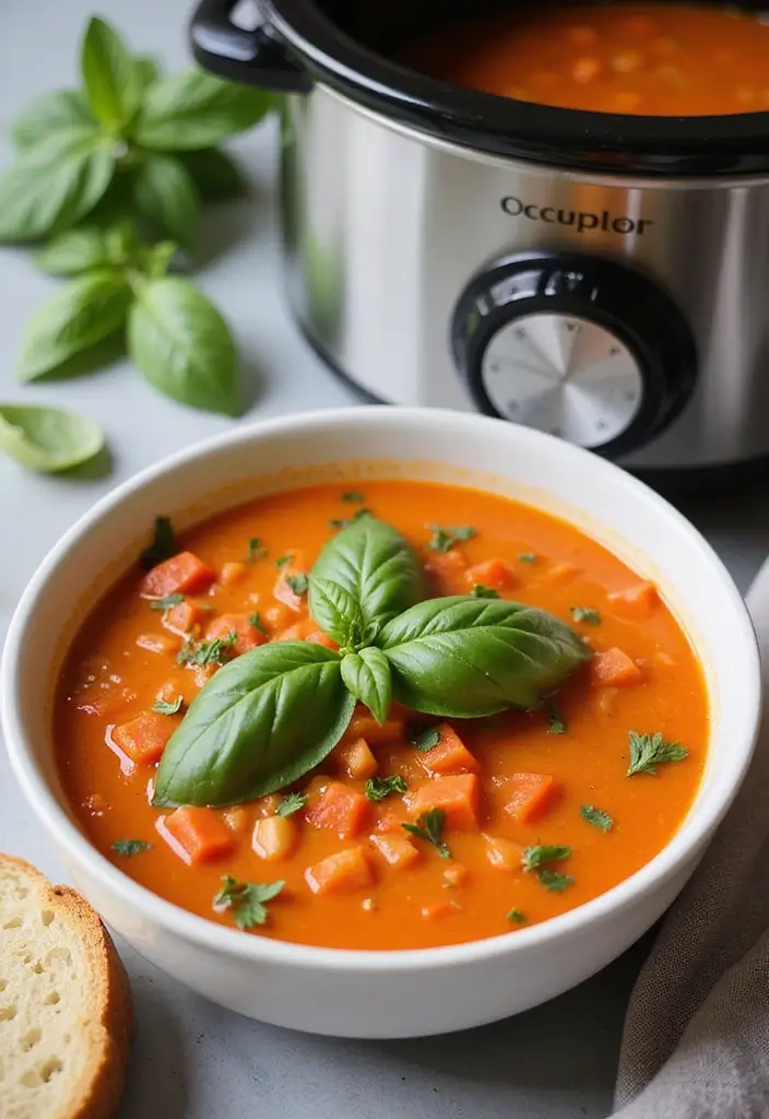 25 Vegetarian Crockpot Freezer Meals Packed with Flavor 3 25 Vegetarian Crockpot Freezer Meals Packed with Flavor - 3. Creamy Tomato Basil Soup