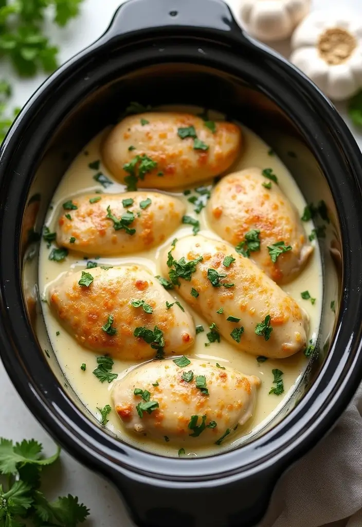 26 Chicken Crock Pot Freezer Meals That Are Easy and Healthy 2 26 Chicken Crock Pot Freezer Meals That Are Easy and Healthy - 2. Creamy Garlic Herb Chicken