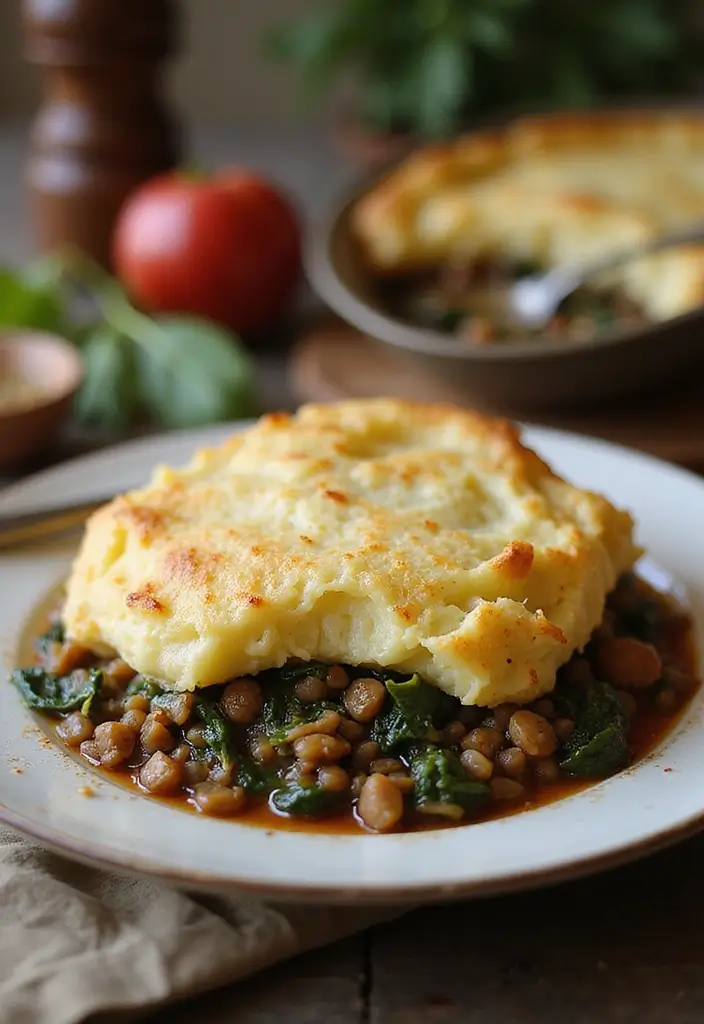 27 High Protein Freezer Meal Recipes for Fitness Goals - 2. Lentil and Spinach Shepherd's Pie