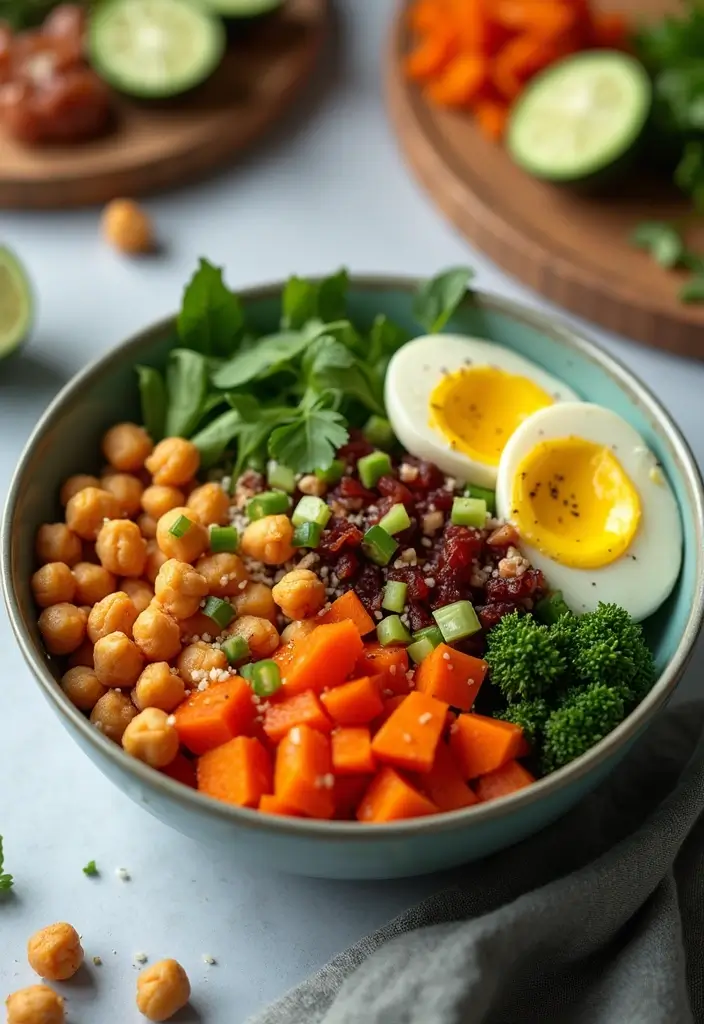27 High Protein Freezer Meal Recipes for Fitness Goals - 22. Sweet Potato and Chickpea Buddha Bowl