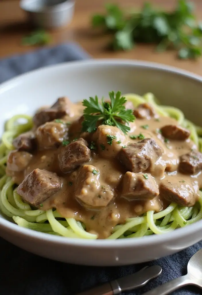 27 Keto Crockpot Freezer Meal Recipes for Low Carb Diets - 2. Beef Stroganoff