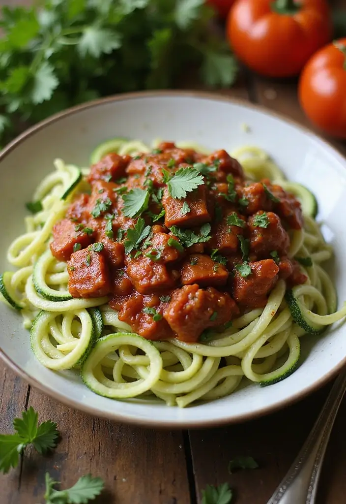 27 Make Ahead Freezer Meals for a Crowd to Share - 24. Zucchini Noodles with Meat Sauce
