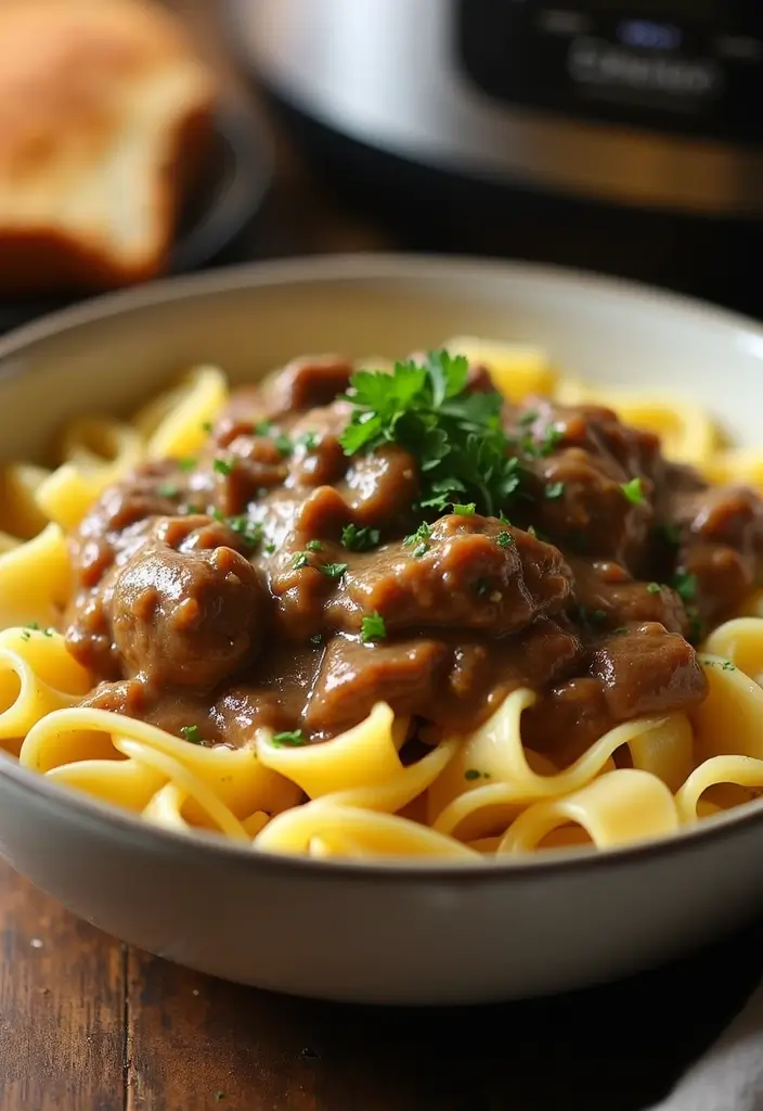 27 Make Ahead Freezer Meals for a Crowd to Share - 25. Slow Cooker Beef Stroganoff
