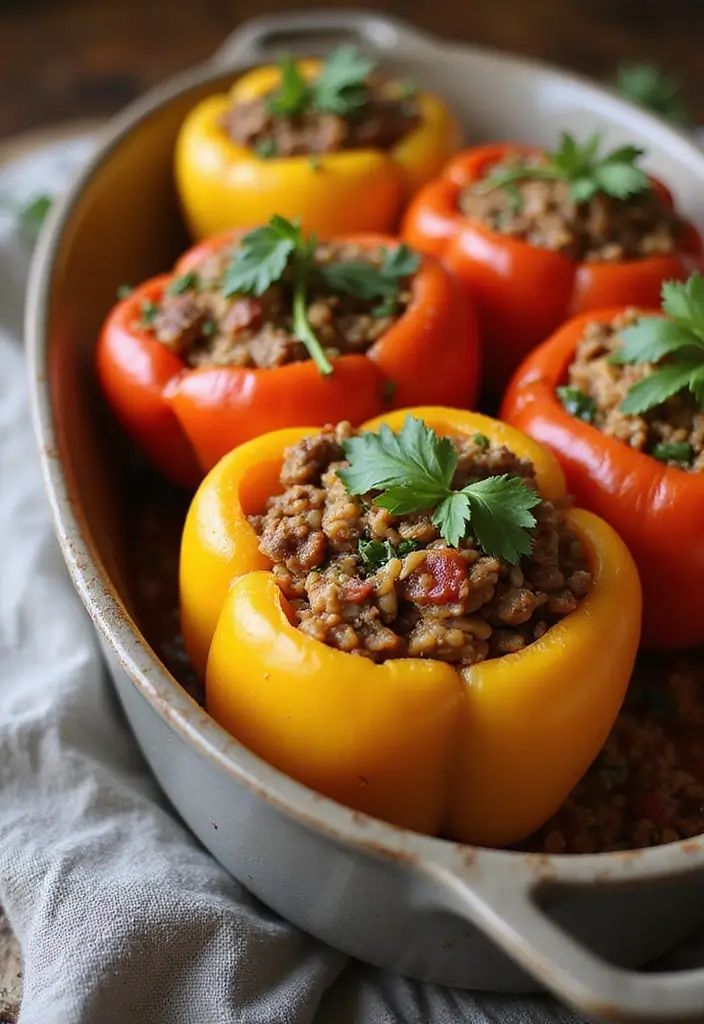 27 Make Ahead Freezer Meals for a Crowd to Share - 9. Stuffed Bell Peppers