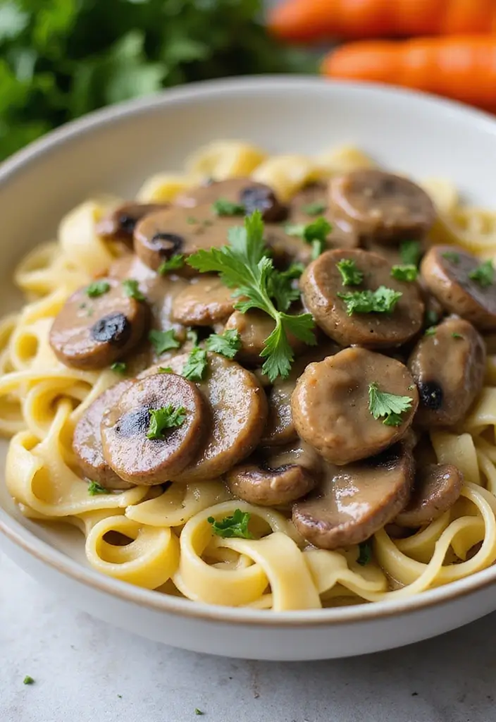 28 Healthy Crockpot Freezer Meals for Two That Save Time - 7. Creamy Vegan Mushroom Stroganoff