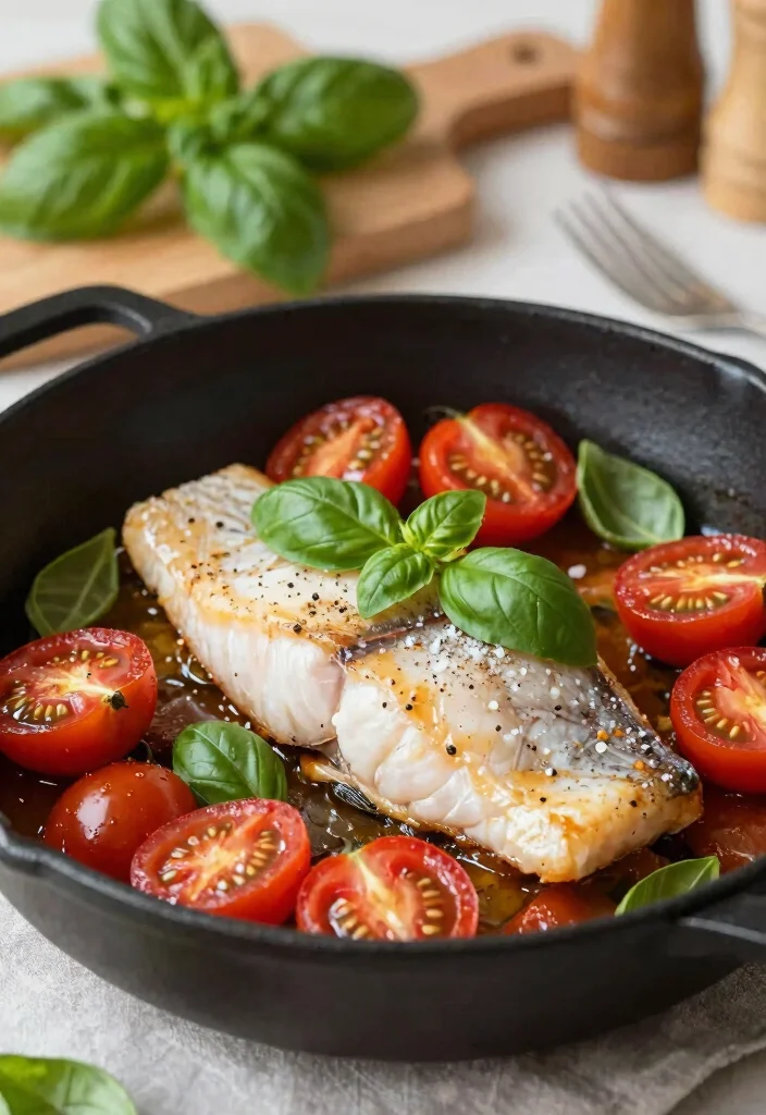10 Keto Halibut Recipes for Light Flaky Low Carb Dinners - 8. Tomato Basil Halibut Skillet 1