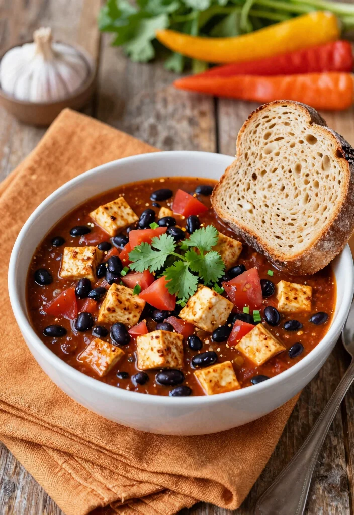 12 Healthy Clean Eating Tofu Recipes for Light Protein Meals - 12. Spicy Tofu and Black Bean Chili 1