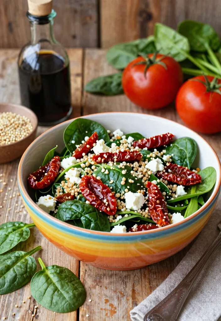 12 Healthy Sun Dried Tomato Recipes for Bold Savory Flavor - 1. Sun Dried Tomato and Spinach Quinoa Salad 1
