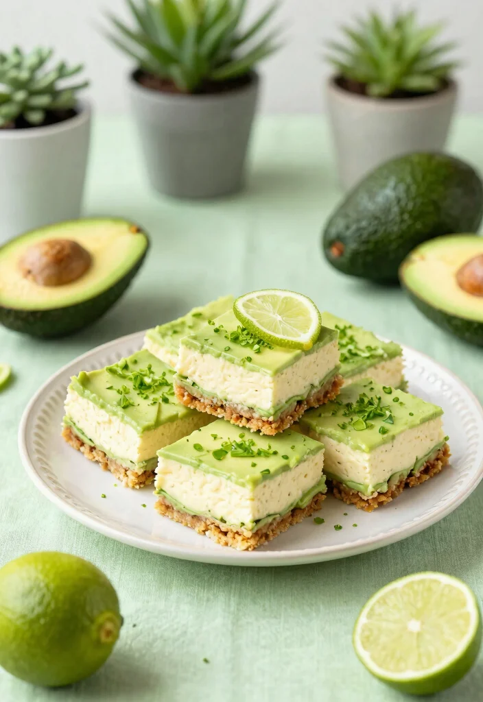 12 Vegan Avocado Recipes for Creamy Plant-Based Meals - 4. Avocado Lime Cheesecake Bars 1