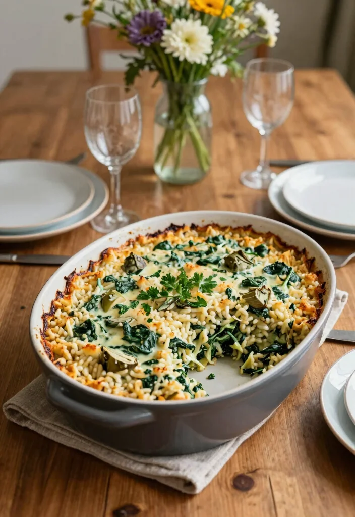 12 Vegan Rice Casserole Recipes for Comforting Family Meals - 3. Spinach and Artichoke Rice Casserole 1