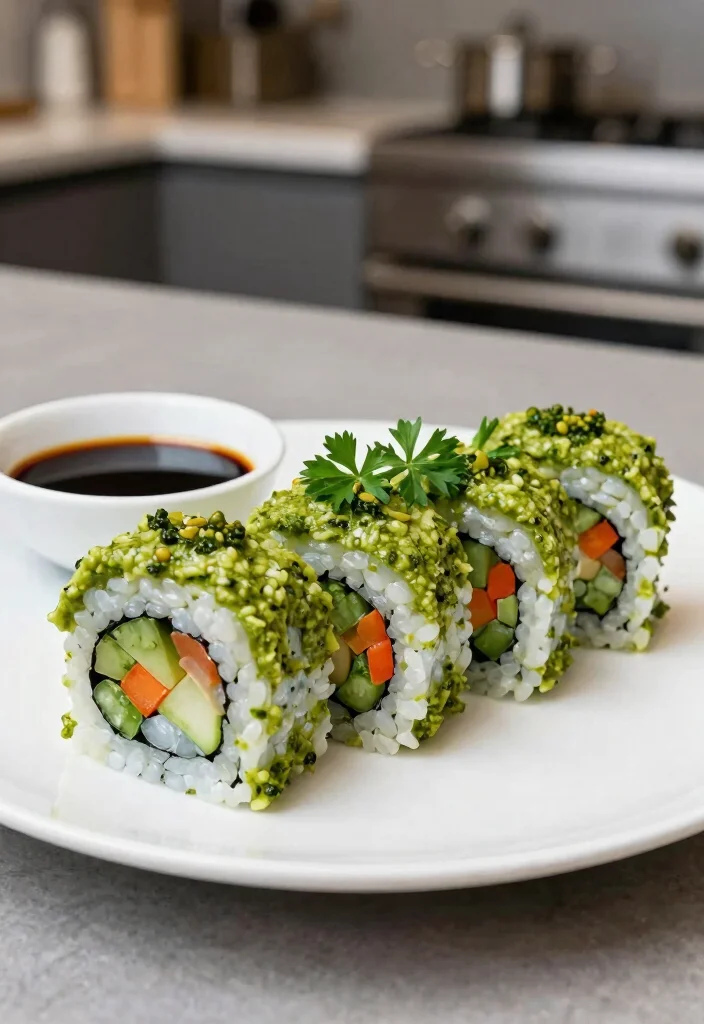 12 Vegan Sushi Recipes for Fresh Creative Rolls - 11. Pesto and Vegetable Sushi 1
