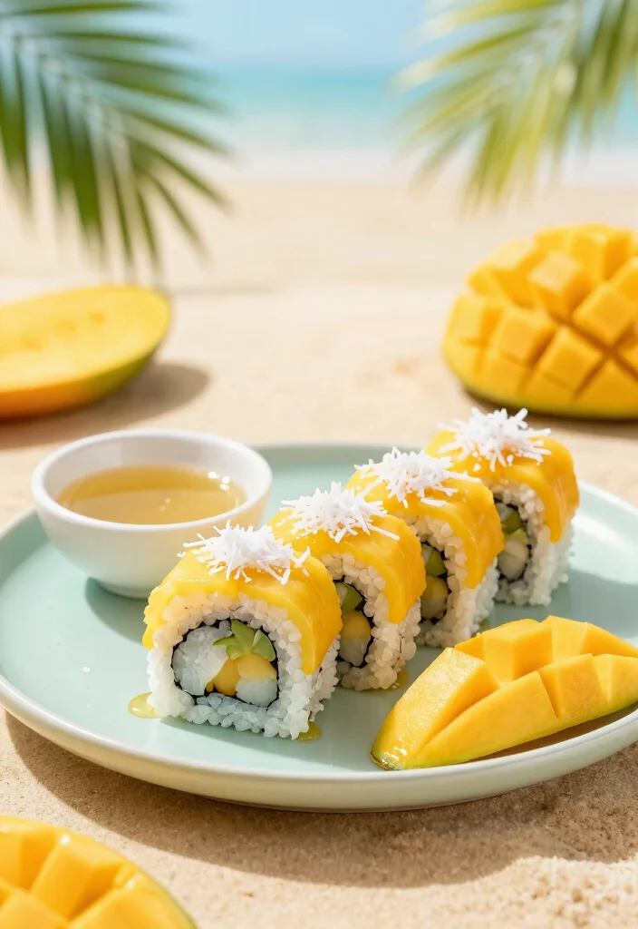 12 Vegan Sushi Recipes for Fresh Creative Rolls - 3. Tropical Mango and Coconut Rolls 1