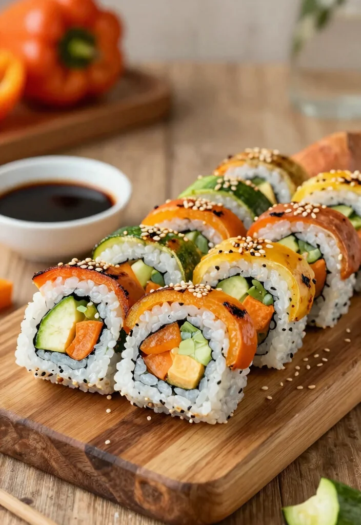 12 Vegan Sushi Recipes for Fresh Creative Rolls - 4. Roasted Vegetable Sushi 1