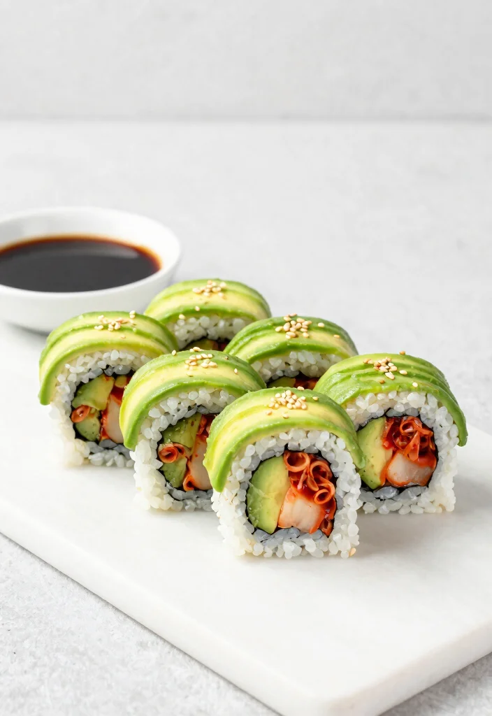 12 Vegan Sushi Recipes for Fresh Creative Rolls - 5. Kimchi Avocado Vegan Sushi 1