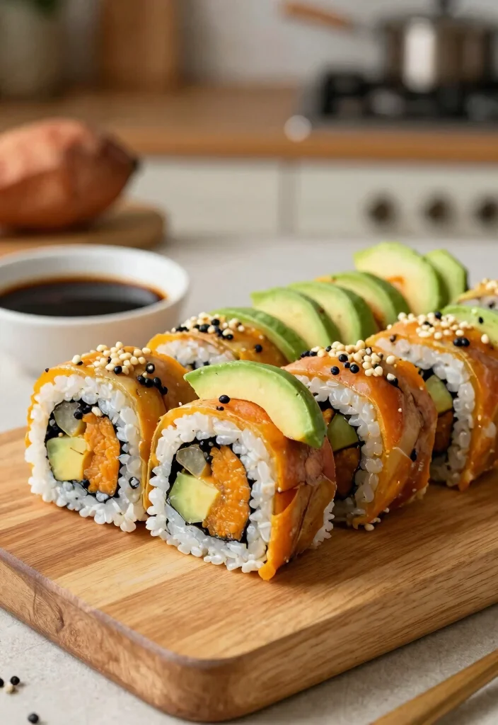 12 Vegan Sushi Recipes for Fresh Creative Rolls - 9. Sweet Potato and Black Bean Rolls 1